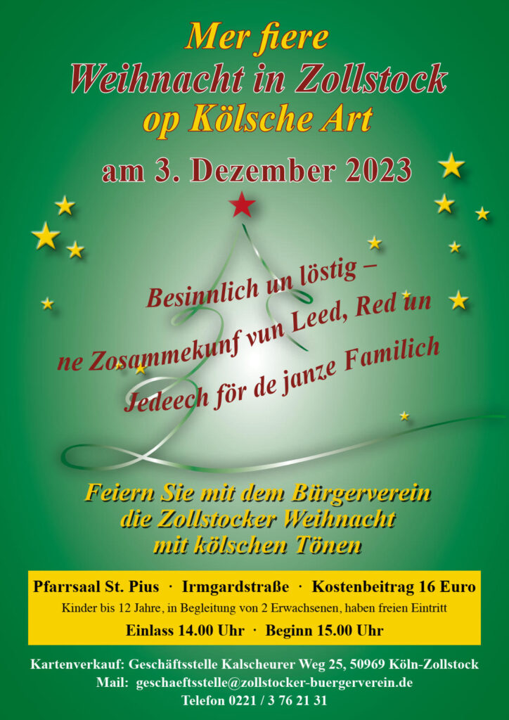 Mer fiere Weihnacht in Zollstock op Kölsche Art - 2023